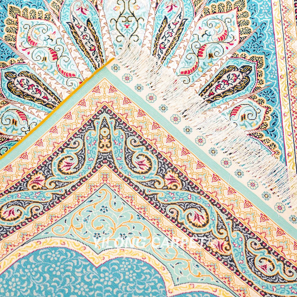 Silk Rug Runner Handmade Blue Peacock Design Turkish Silk Rug 3x9ft - Image 9