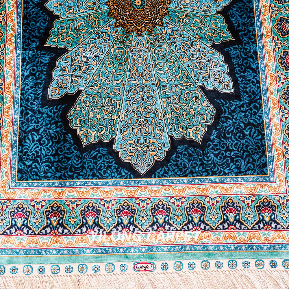 Blue Silk Rug Runner Handmade Turkish Silk Rug 3x9ft - Image 5