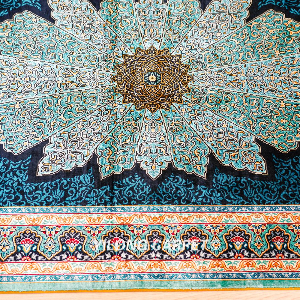 Blue Silk Rug Runner Handmade Turkish Silk Rug 3x9ft - Image 7