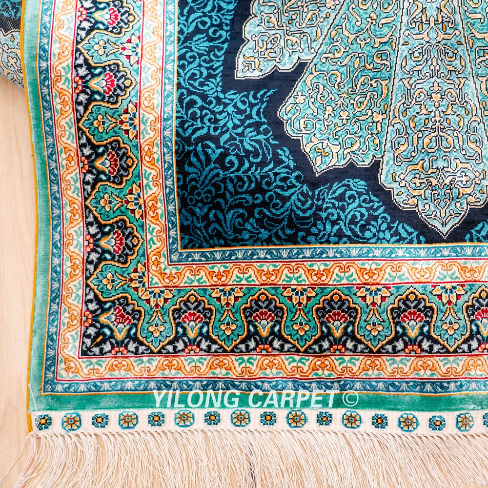 Blue Silk Rug Runner Handmade Turkish Silk Rug 3x9ft - Image 9