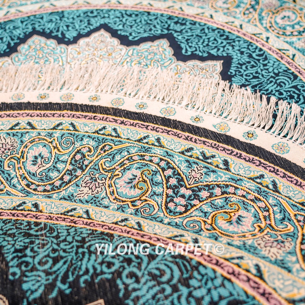 Handmade Rug Blue Silk Turkish Villa Round Carpet 4x4ft - Image 7