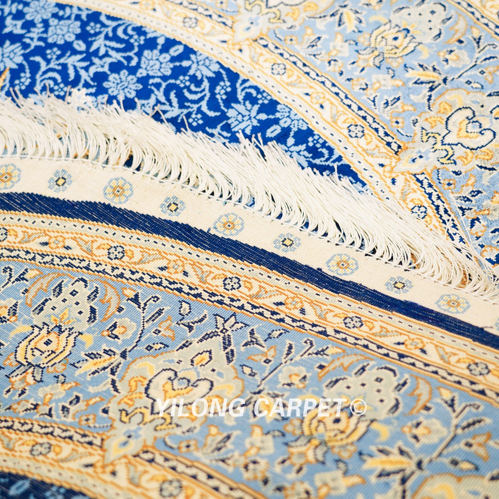Blue Handmade Rug Silk Turkish Villa Round Carpet 4x4ft - Image 8
