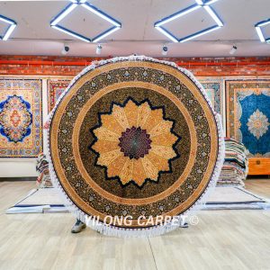 Golden Turkish Silk Rug Hand-knotted Round Villa Carpet 6x6ft