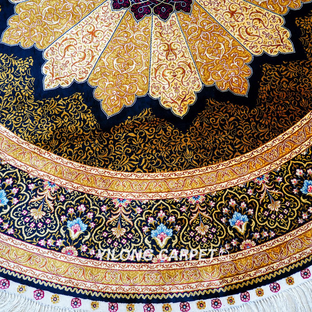 Golden Turkish Silk Rug Hand-knotted Round Villa Carpet 6x6ft - Image 5