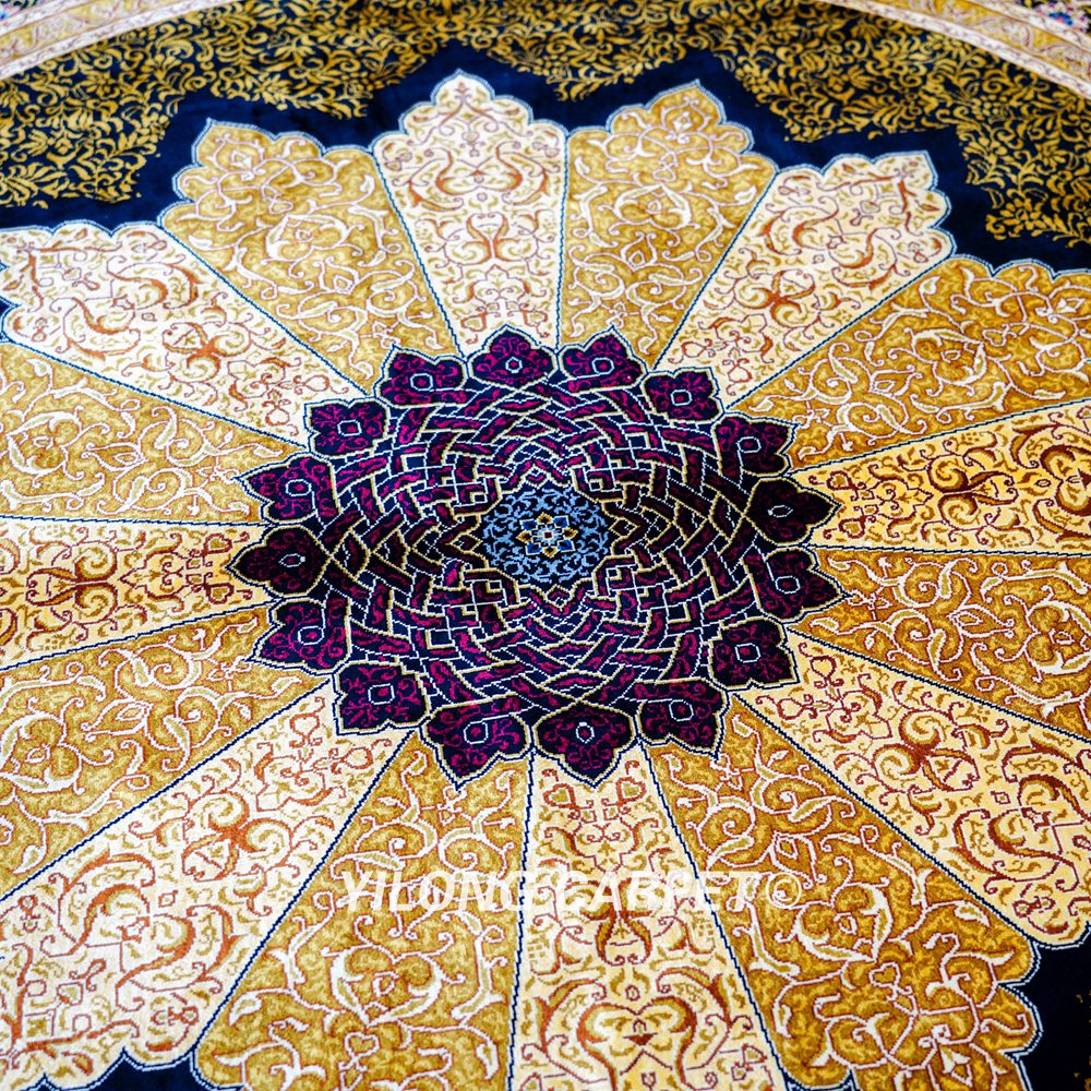 Golden Turkish Silk Rug Hand-knotted Round Villa Carpet 6x6ft - Image 6