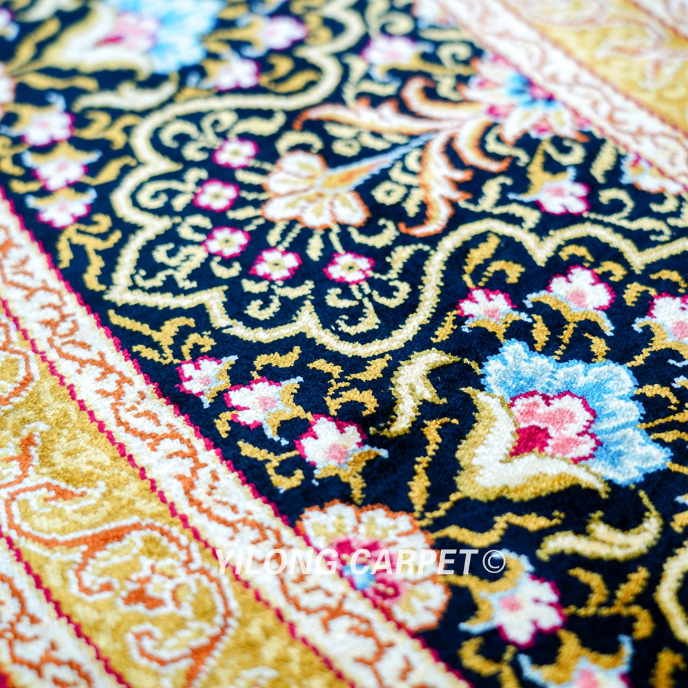 Golden Turkish Silk Rug Hand-knotted Round Villa Carpet 6x6ft - Image 7
