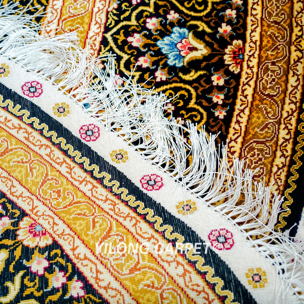 Golden Turkish Silk Rug Hand-knotted Round Villa Carpet 6x6ft - Image 9
