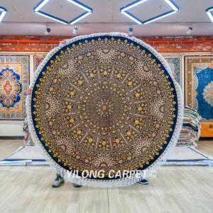 Golden Turkish Silk Rug Hand-knotted Square Villa Room Carpet 6x6ft