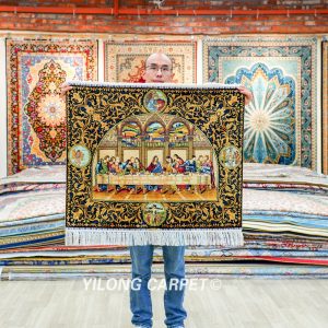 Last Supper Design Handmade Silk Small Rug Tapestry 3x2.4ft