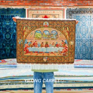 Last Supper Design Handmade Silk Small Rug Tapestry 3x2.2ft