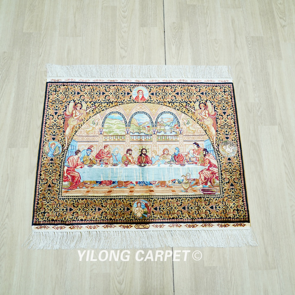Last Supper Design Handmade Silk Small Rug Tapestry 3x2.2ft - Image 3