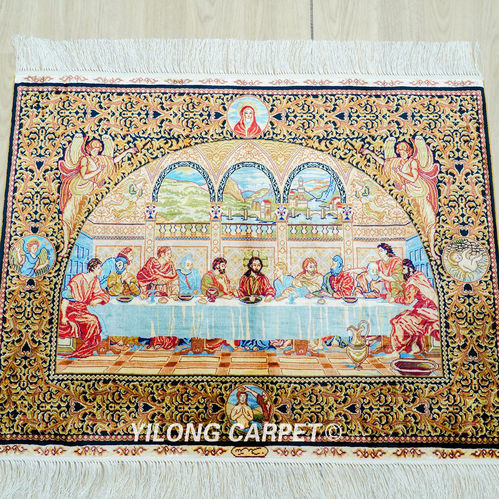 Last Supper Design Handmade Silk Small Rug Tapestry 3x2.2ft - Image 4