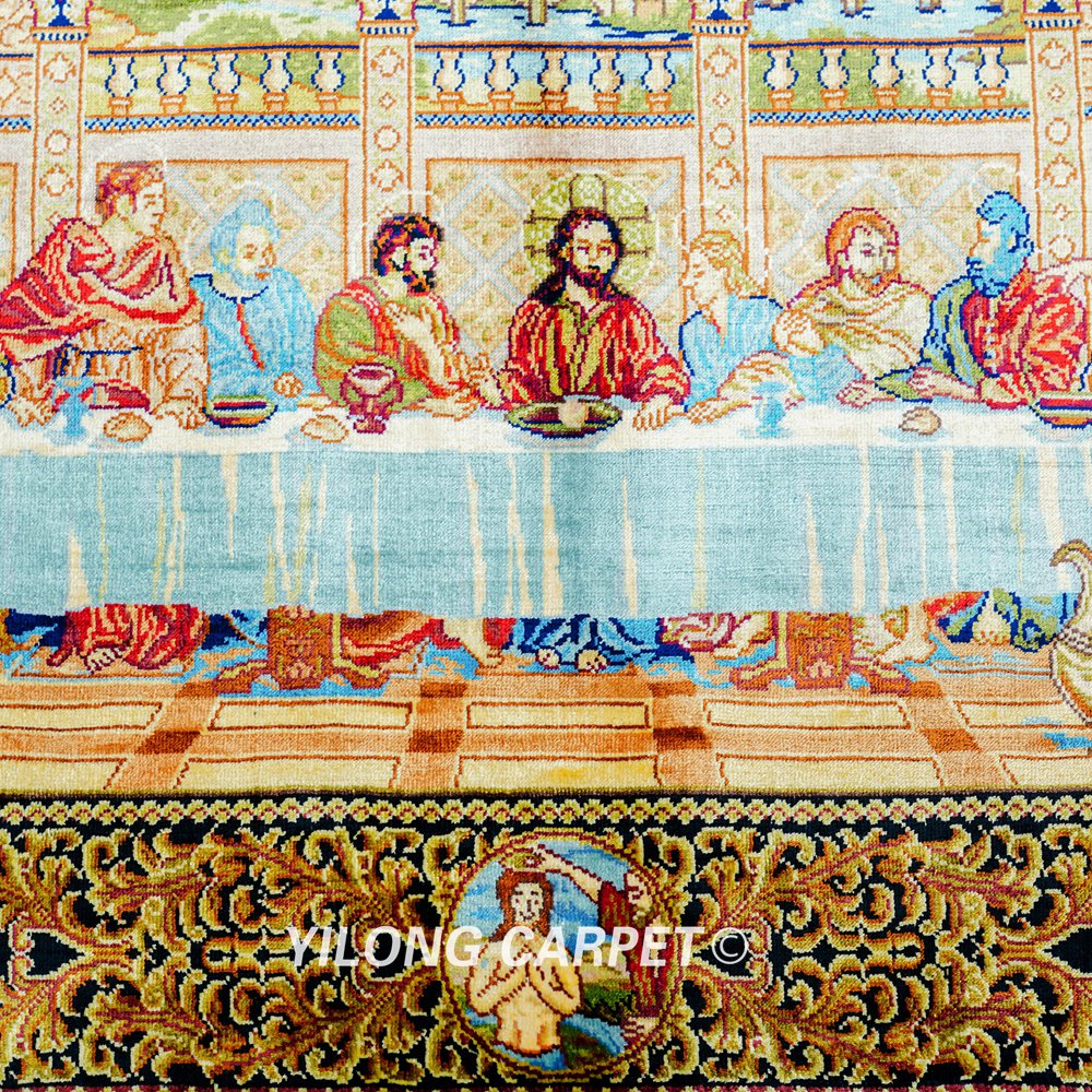 Last Supper Design Handmade Silk Small Rug Tapestry 3x2.2ft - Image 6