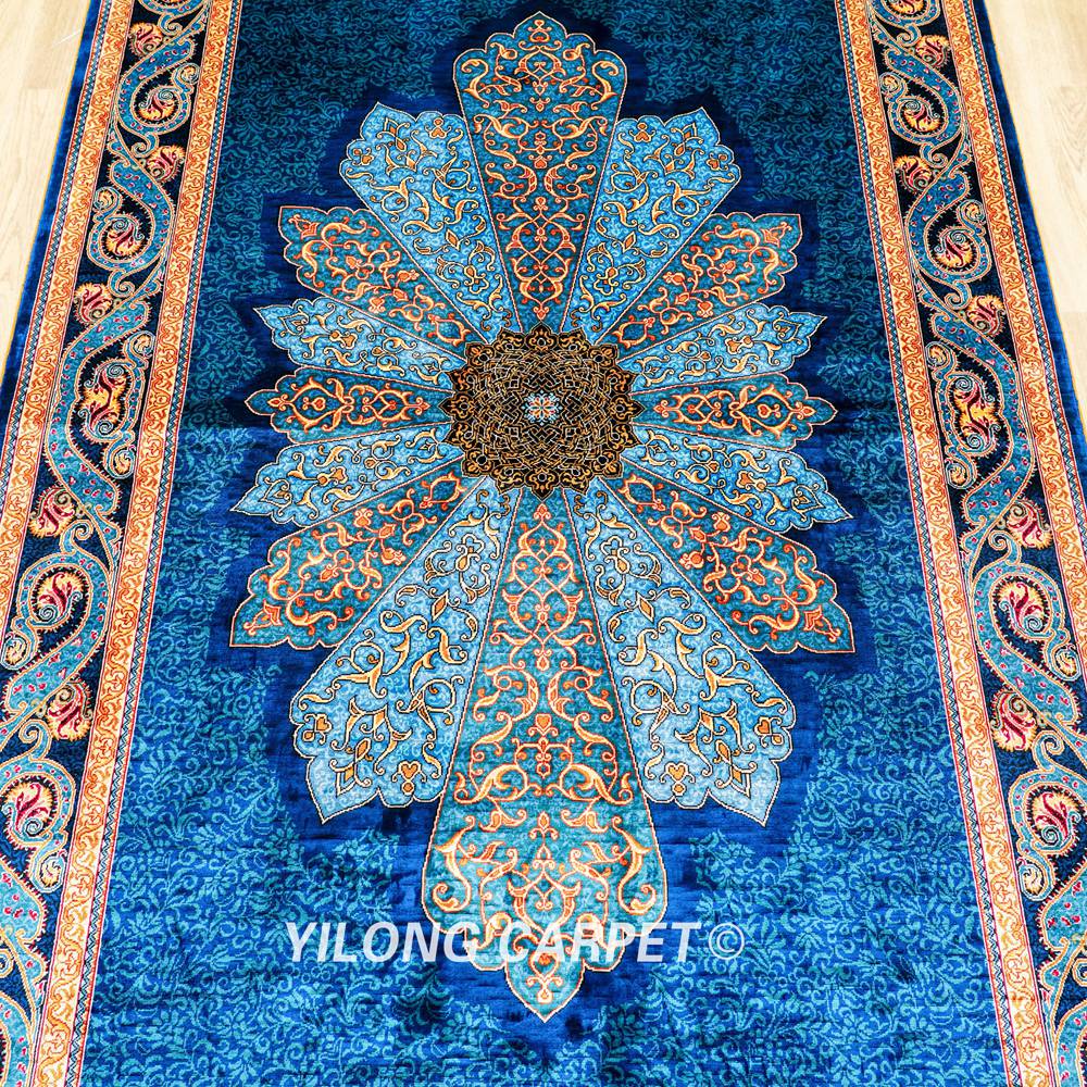 Turkish Blue Handmade Area Silk Rug 4x6ft - Image 4