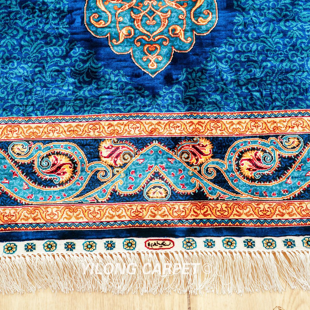 Turkish Blue Handmade Area Silk Rug 4x6ft - Image 5