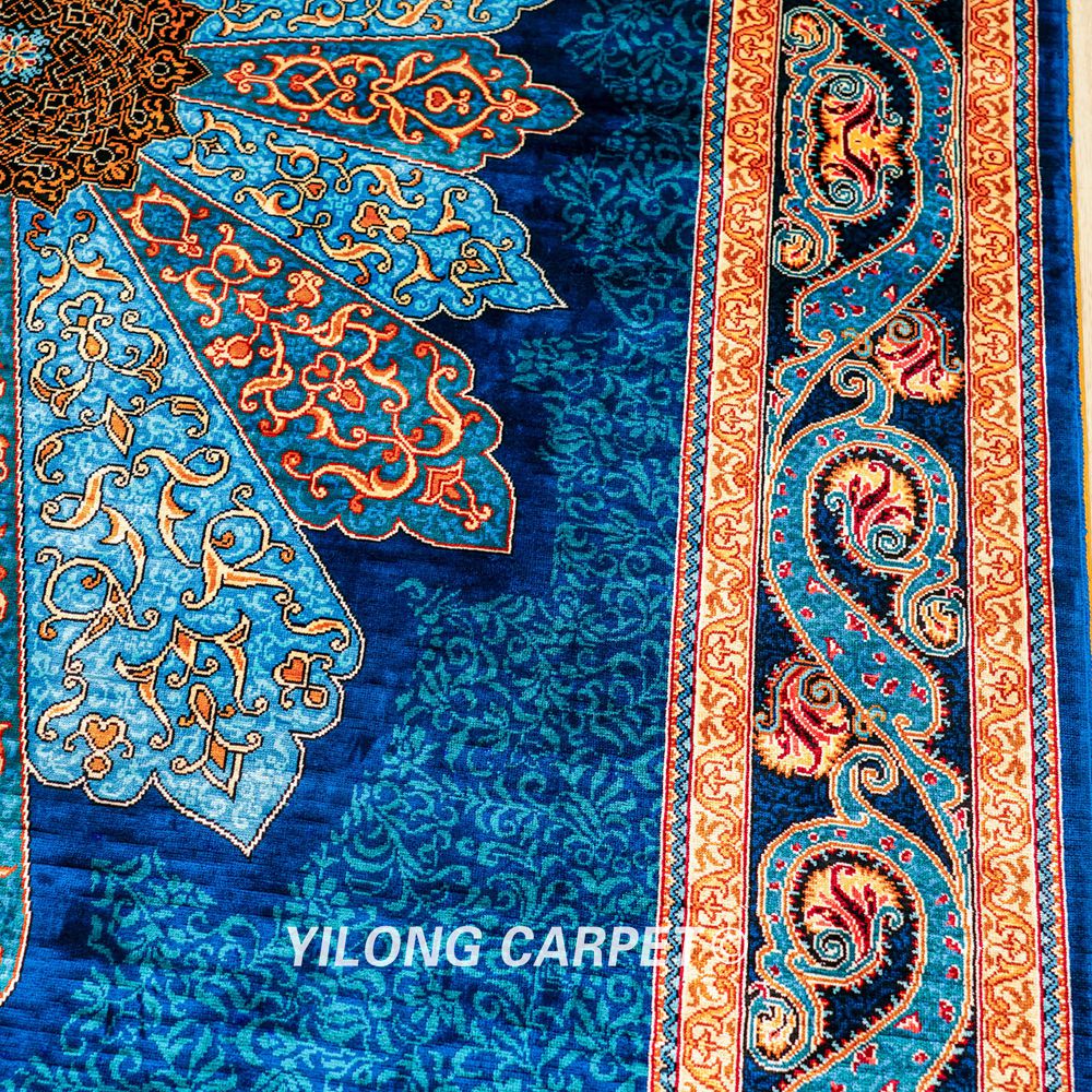 Turkish Blue Handmade Area Silk Rug 4x6ft - Image 6