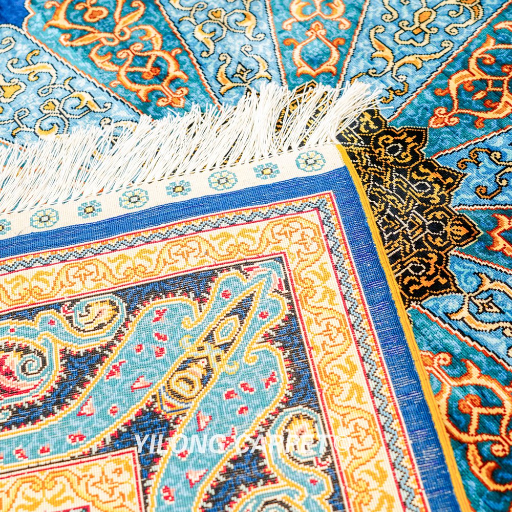 Turkish Blue Handmade Area Silk Rug 4x6ft - Image 8