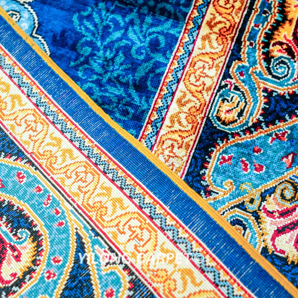 Turkish Blue Handmade Area Silk Rug 4x6ft - Image 9