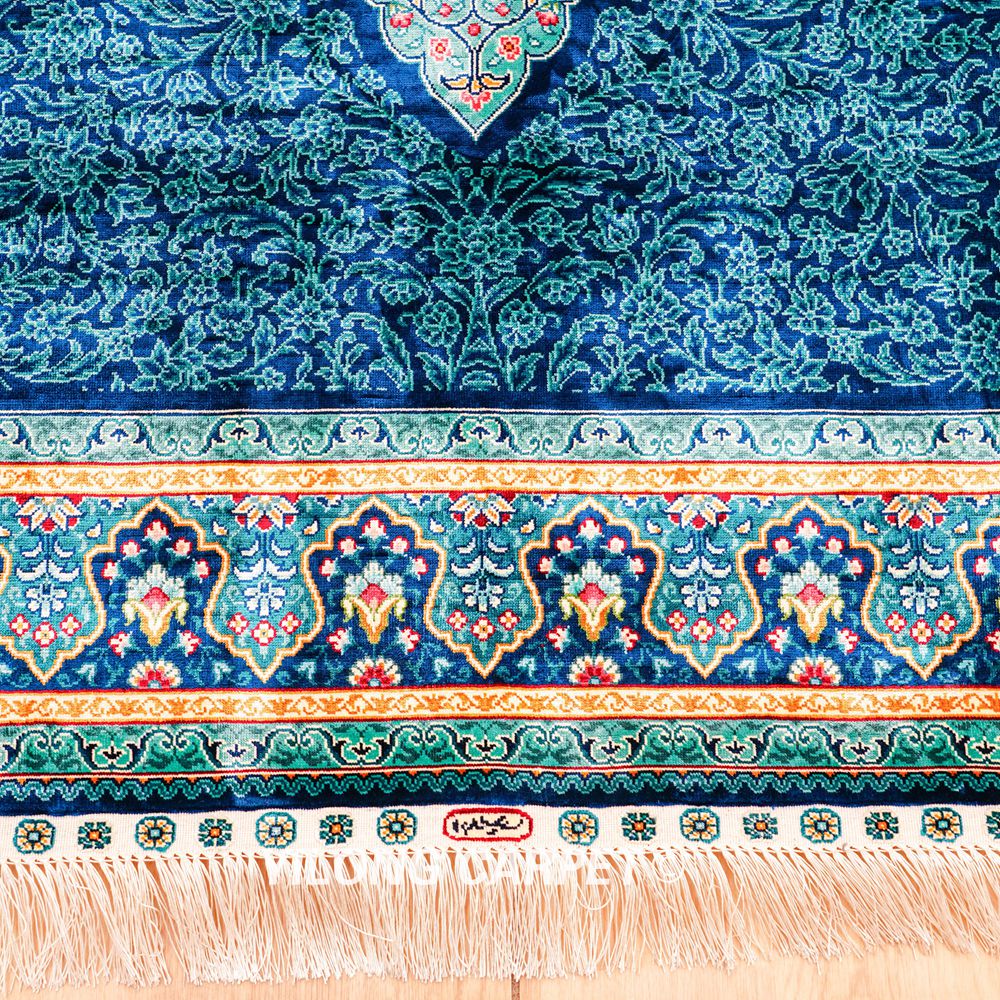 Blue Silk Rug Turkish Handmade Area Silk Rug 4x6ft - Image 5