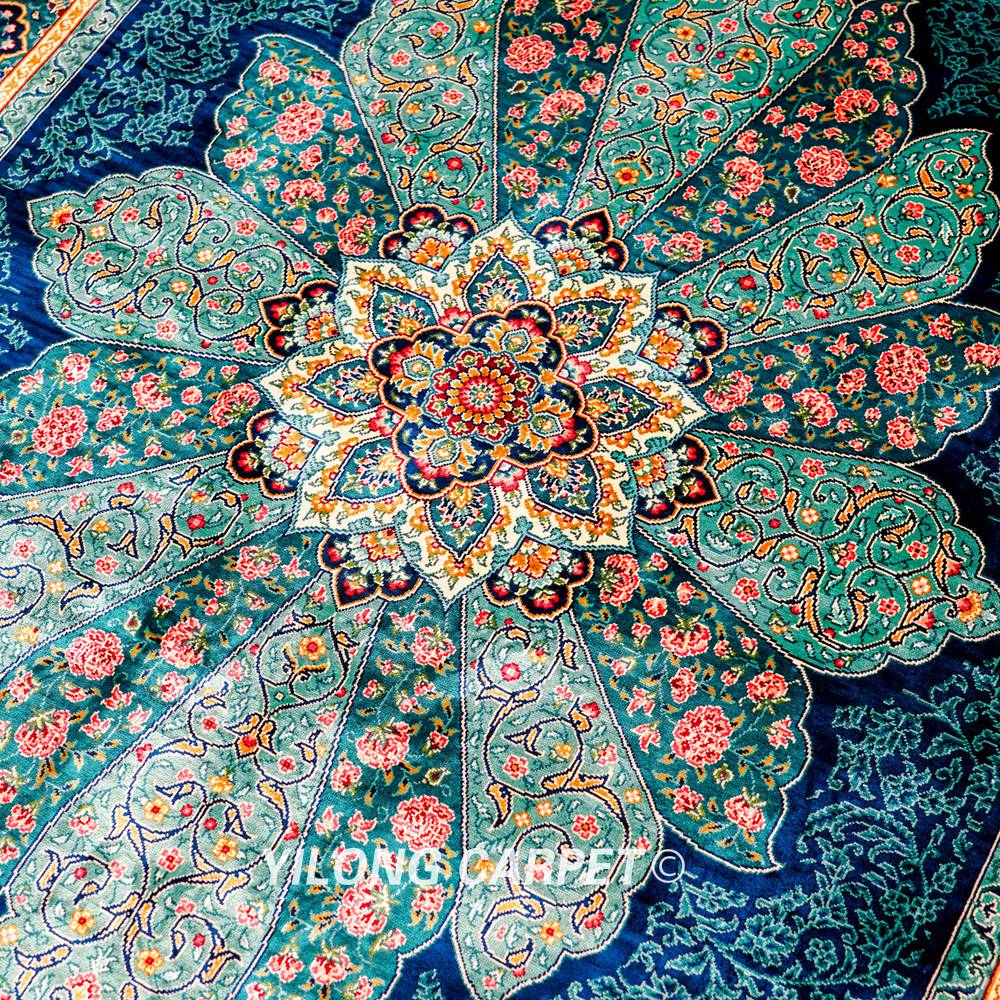 Blue Silk Rug Turkish Handmade Area Silk Rug 4x6ft - Image 6