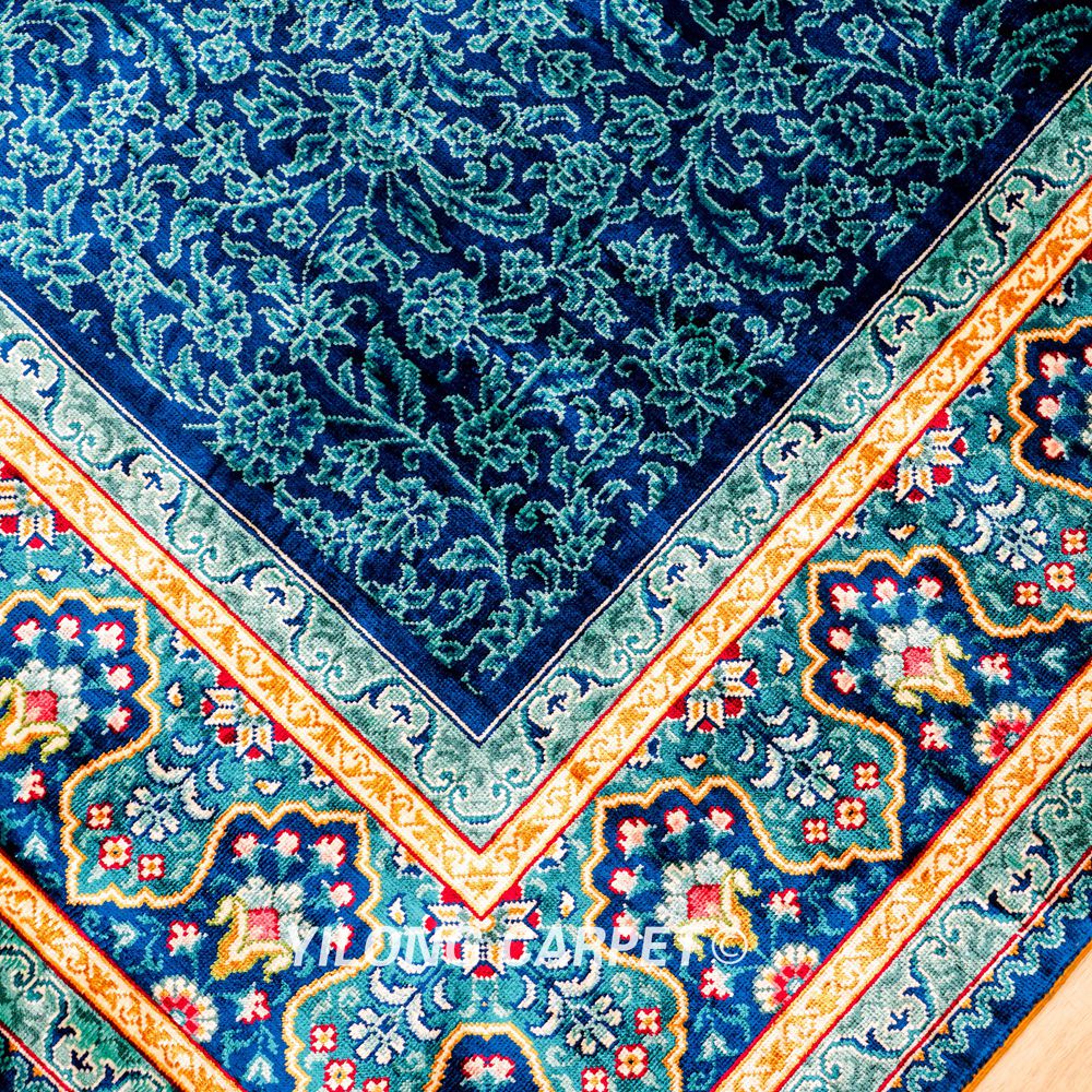 Blue Silk Rug Turkish Handmade Area Silk Rug 4x6ft - Image 7
