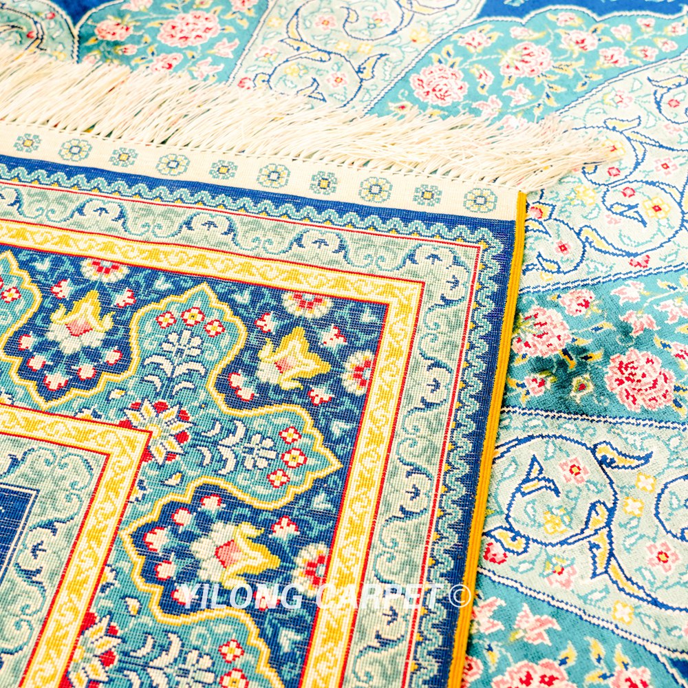 Blue Silk Rug Turkish Handmade Area Silk Rug 4x6ft - Image 9