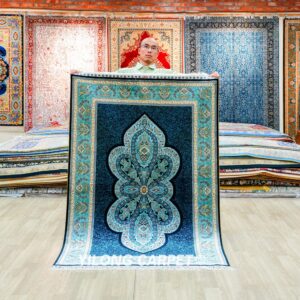 Blue Turkish Handmade Area Silk Rug 4x6ft