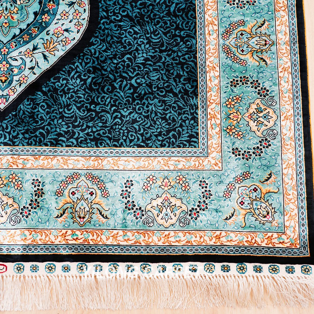 Blue Turkish Handmade Area Silk Rug 4x6ft - Image 5