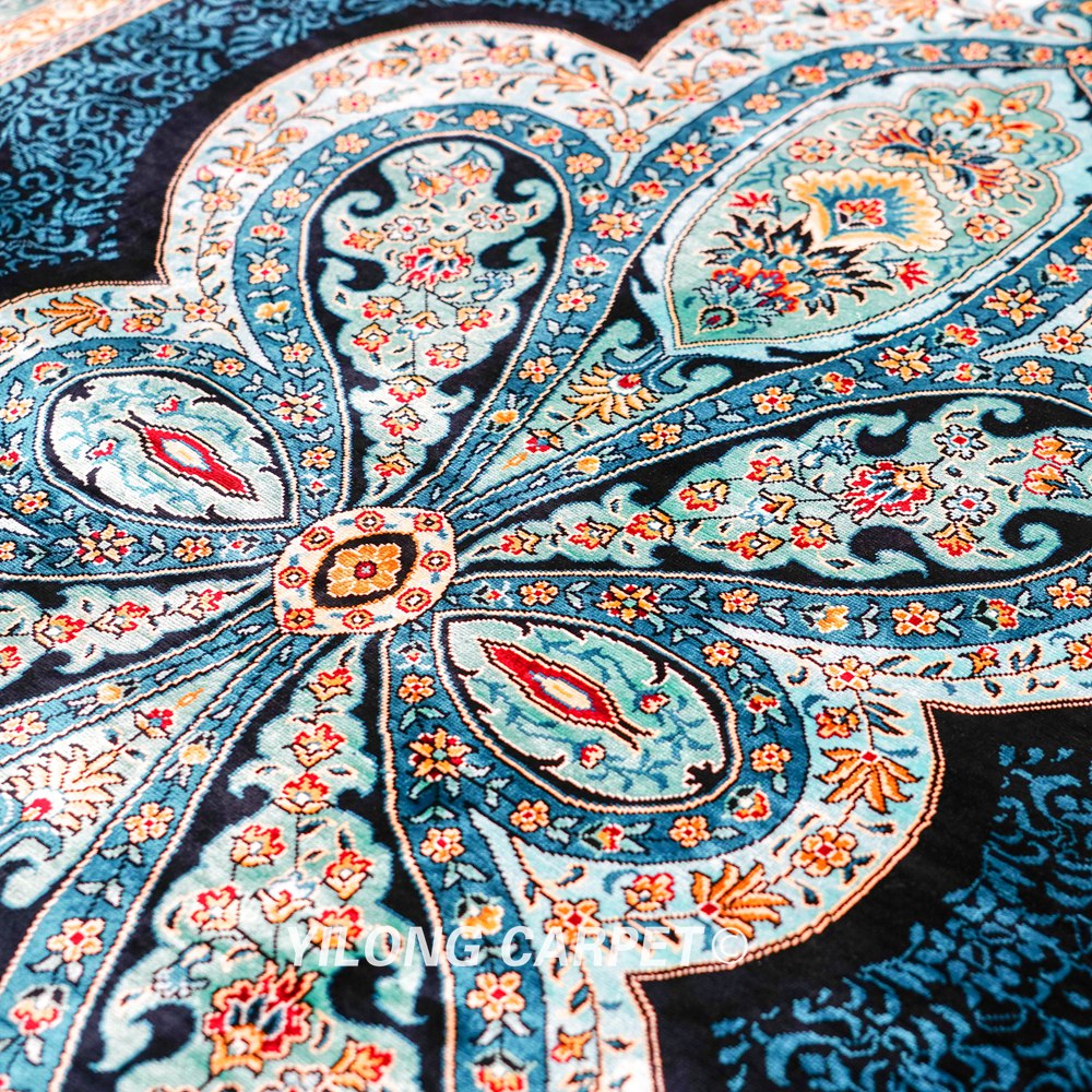 Blue Turkish Handmade Area Silk Rug 4x6ft - Image 6