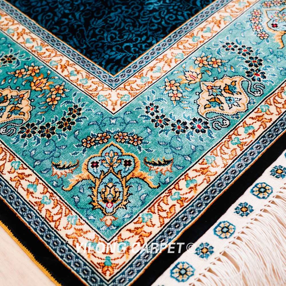Blue Turkish Handmade Area Silk Rug 4x6ft - Image 7