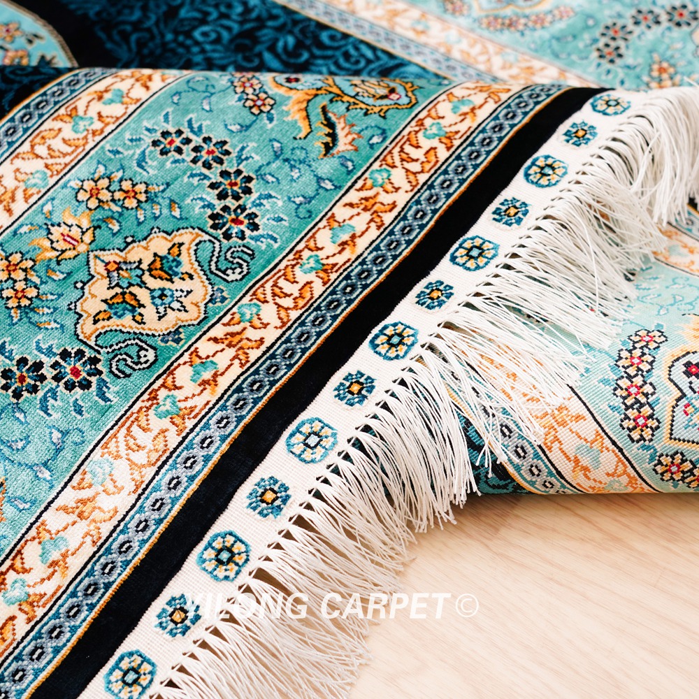 Blue Turkish Handmade Area Silk Rug 4x6ft - Image 8