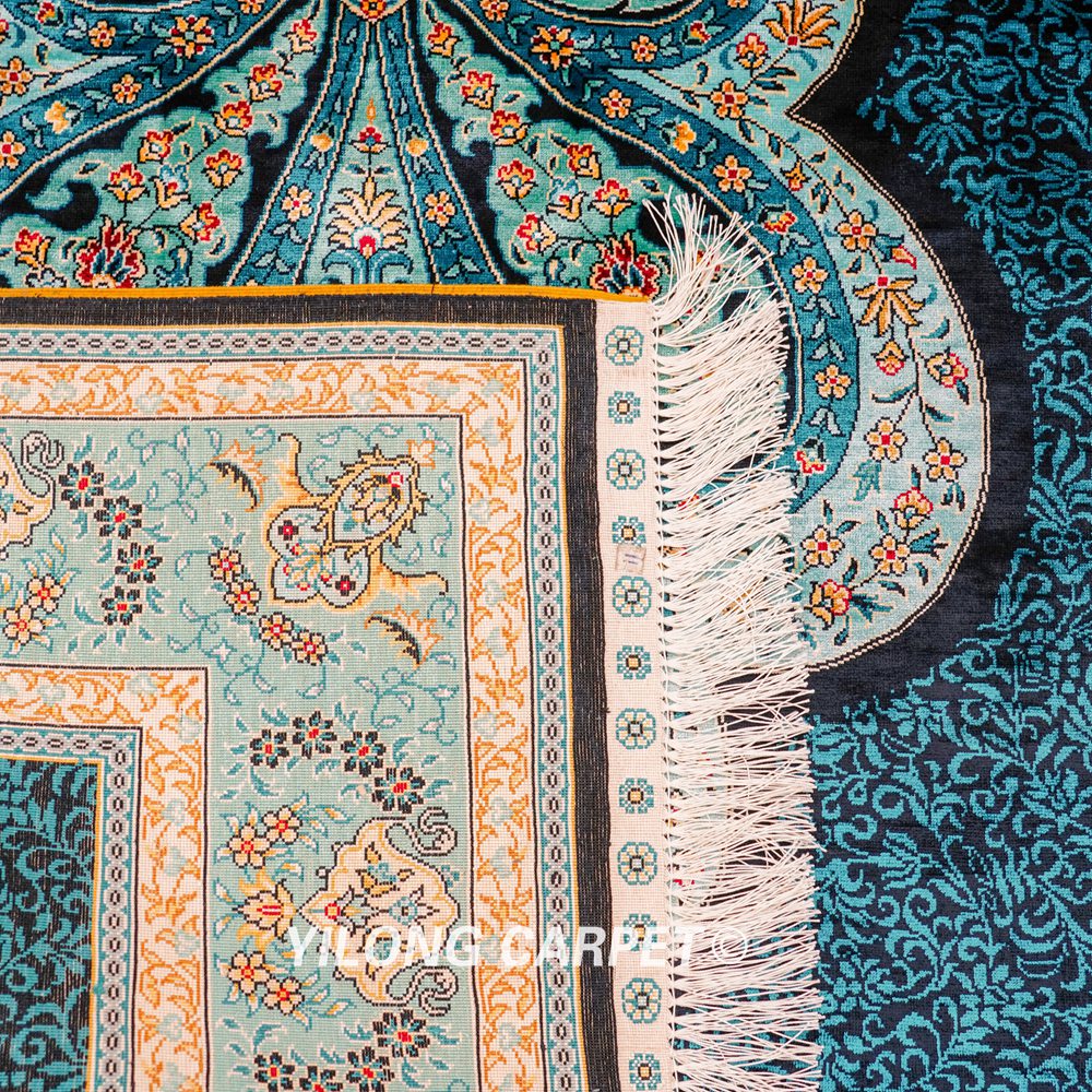 Blue Turkish Handmade Area Silk Rug 4x6ft - Image 9