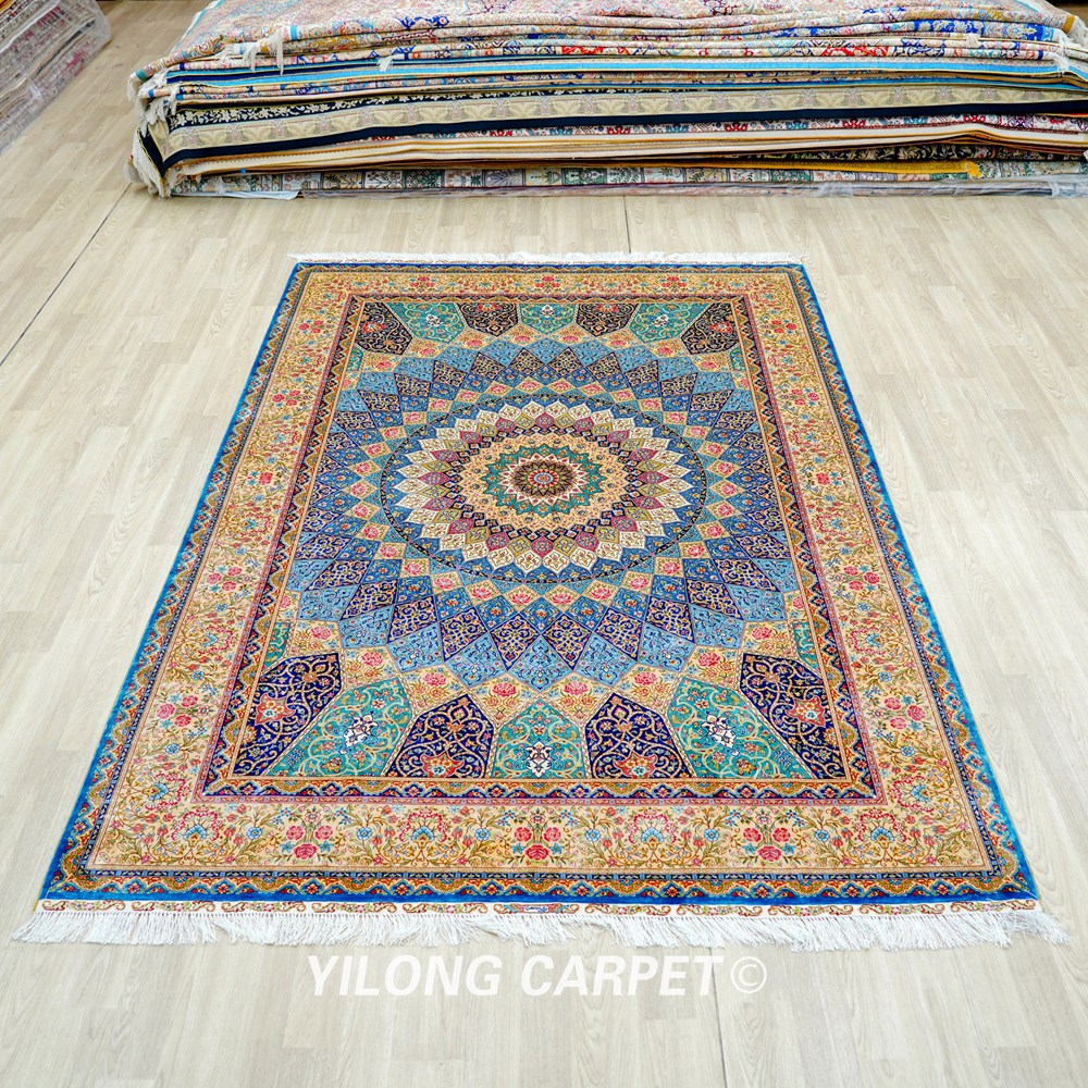 Persian Silk Rug Handmade Silk Carpet Luxury Oriental Rug 6x9ft - Image 3