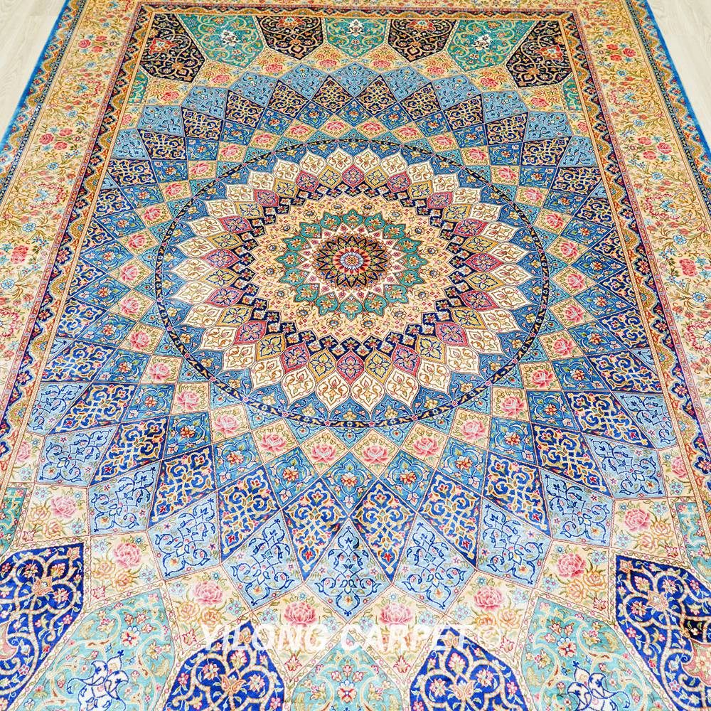 Persian Silk Rug Handmade Silk Carpet Luxury Oriental Rug 6x9ft - Image 4