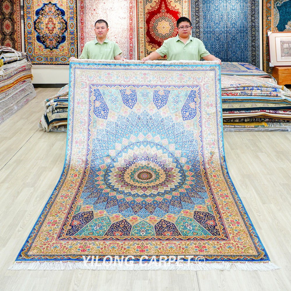 Persian Silk Rug Handmade Silk Carpet Luxury Oriental Rug 6x9ft - Image 9