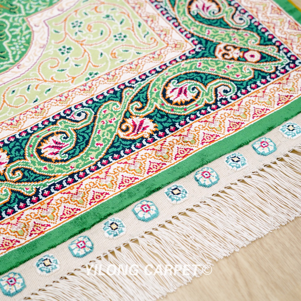 Green Peacock Design Turkish Handmade Silk Small Rug 3x4.5ft - Image 7