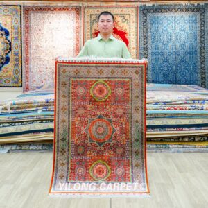 Mamluk Design Red Turkish Handmade Silk Small Rug 3x4.5ft