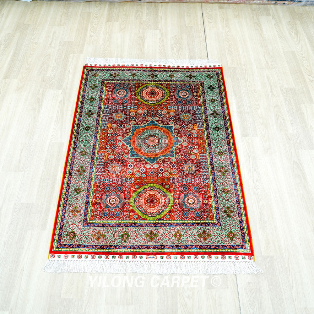 Mamluk Design Red Turkish Handmade Silk Small Rug 3x4.5ft - Image 3