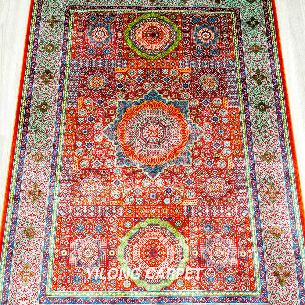 Mamluk Design Red Turkish Handmade Silk Small Rug 3x4.5ft - Image 4