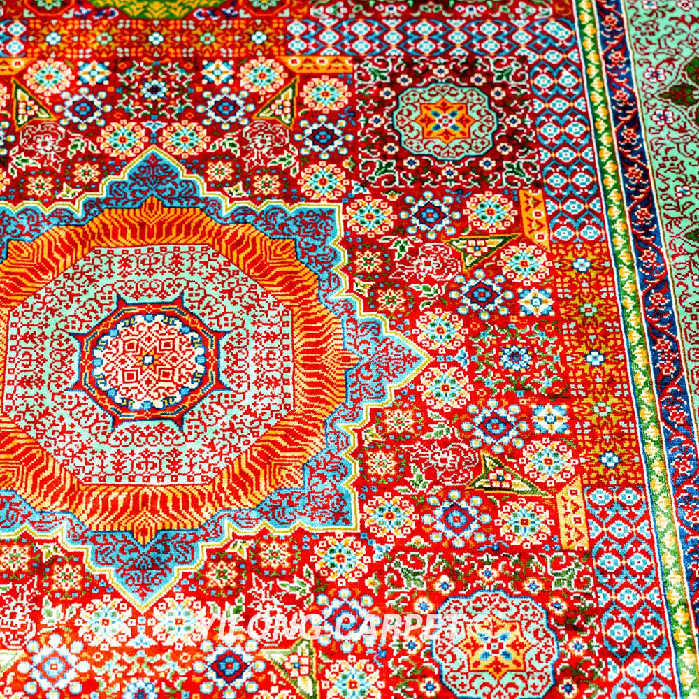 Mamluk Design Red Turkish Handmade Silk Small Rug 3x4.5ft - Image 5