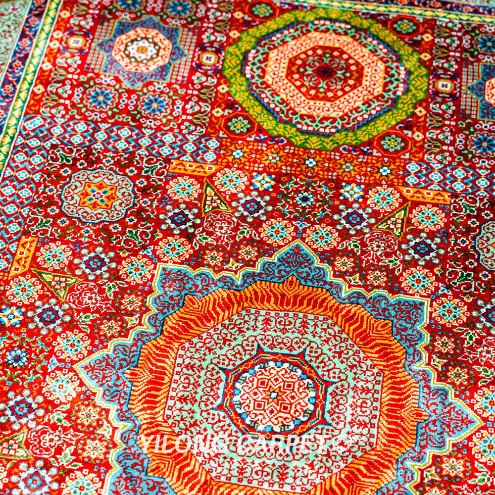 Mamluk Design Red Turkish Handmade Silk Small Rug 3x4.5ft - Image 6
