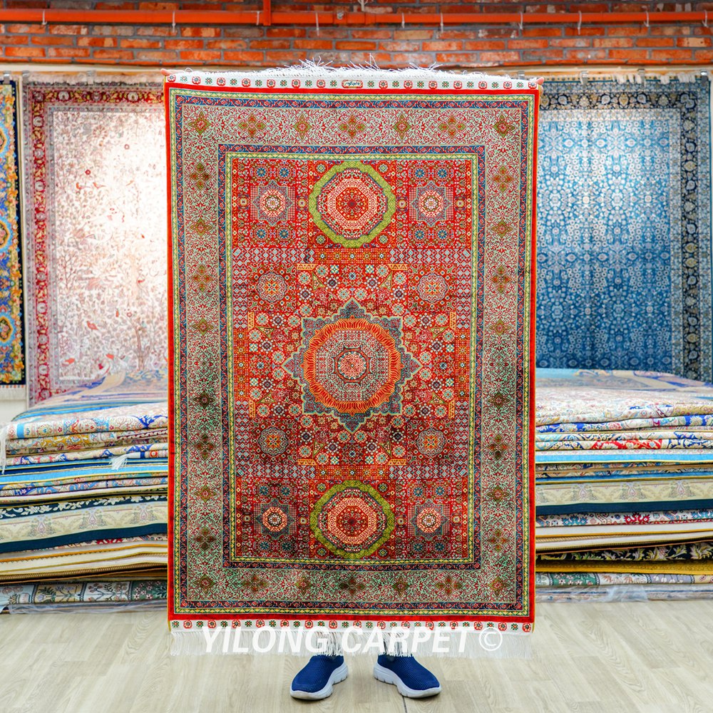 Mamluk Design Red Turkish Handmade Silk Small Rug 3x4.5ft - Image 9