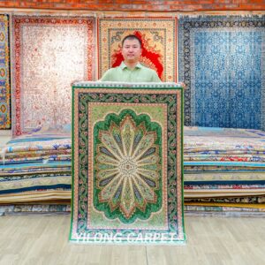 Green Peacock Design Turkish Handmade Area Silk Rug 4x6ft