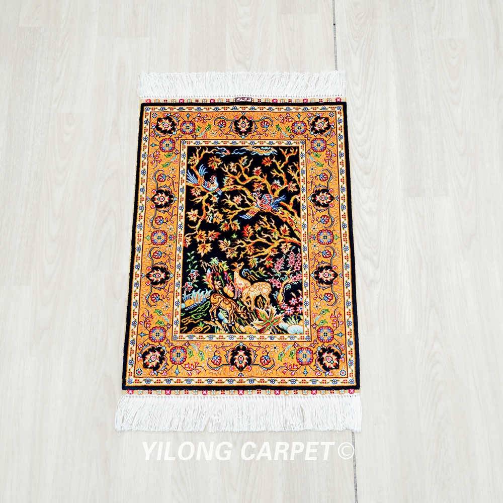Tree of Life Design Persian Rug Oriental Hand Knotted Silk Small Rug 1.4x2ft - Image 3