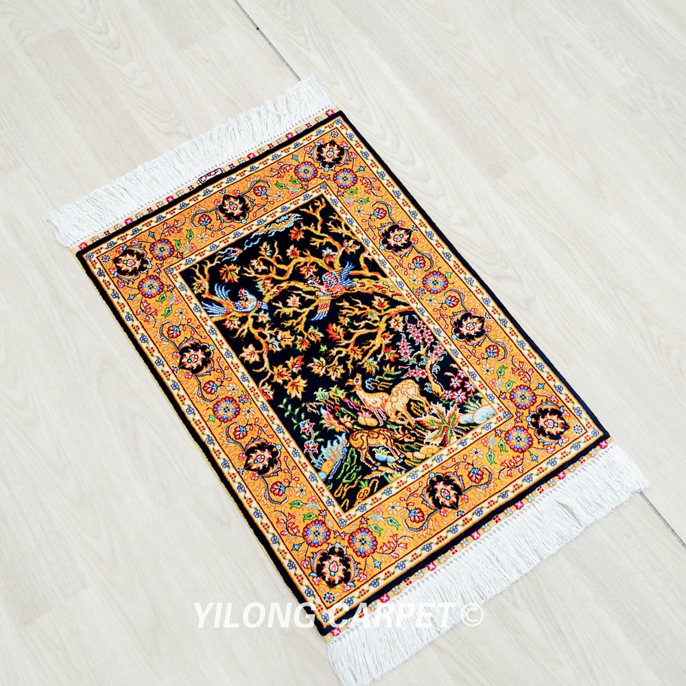 Tree of Life Design Persian Rug Oriental Hand Knotted Silk Small Rug 1.4x2ft - Image 4