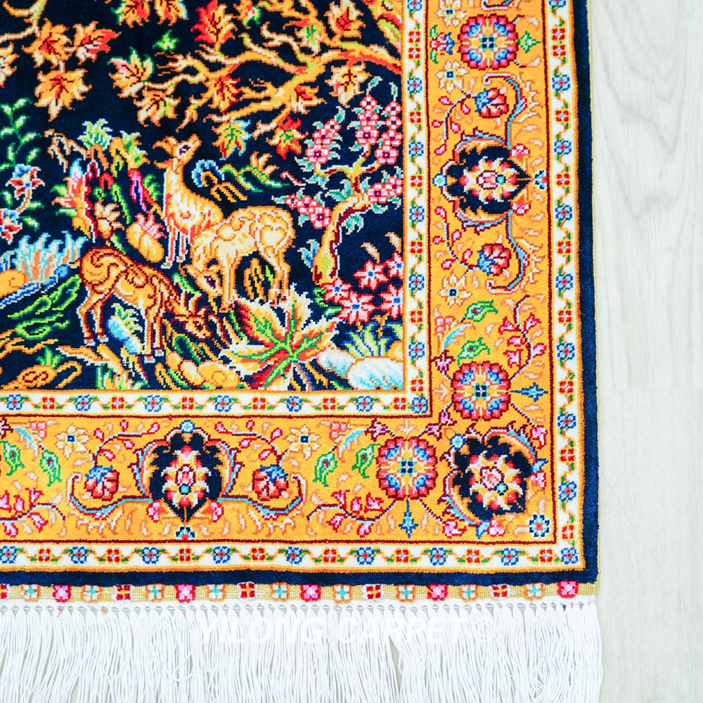 Tree of Life Design Persian Rug Oriental Hand Knotted Silk Small Rug 1.4x2ft - Image 5