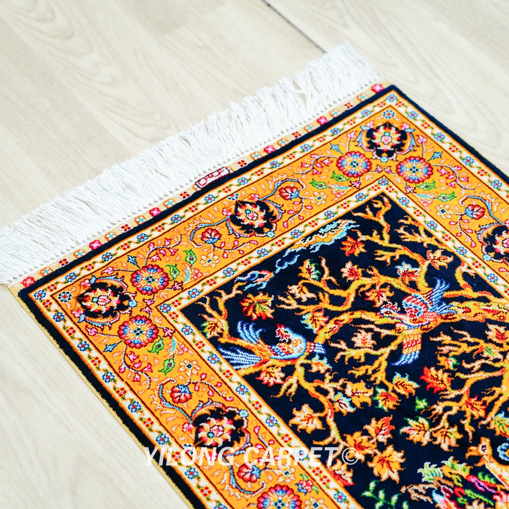 Tree of Life Design Persian Rug Oriental Hand Knotted Silk Small Rug 1.4x2ft - Image 7