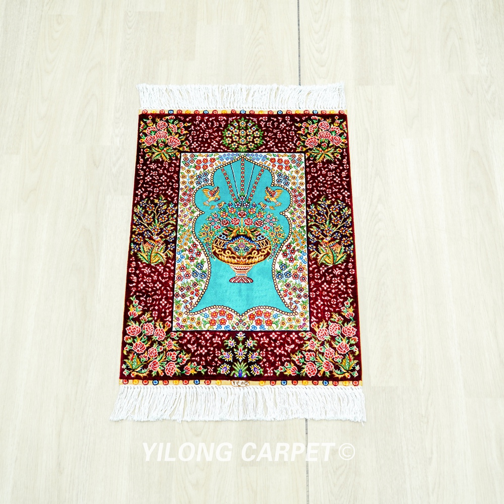 Persian Rug Tapestry Oriental Hand Knotted Silk Rug 1.5x2ft - Image 3