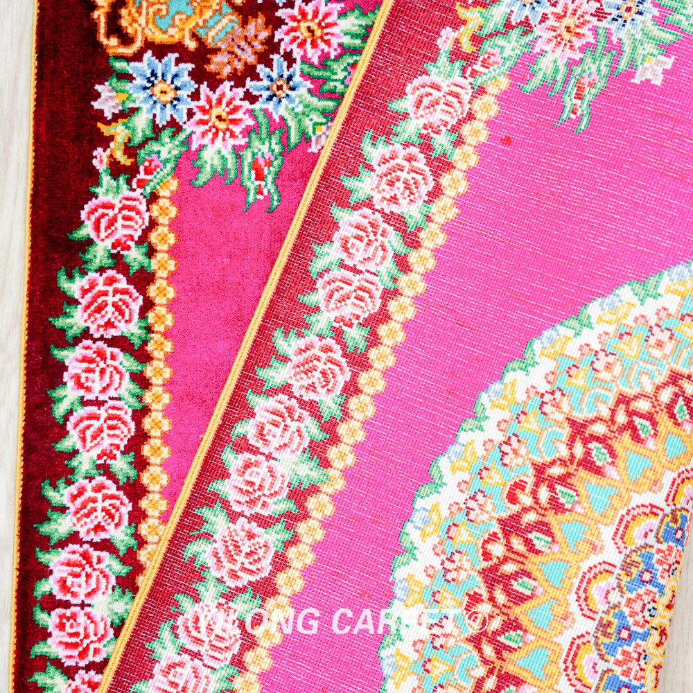 Persian Rug Peach Medallion Oriental Hand Knotted Silk Rug 1.5x2ft - Image 9
