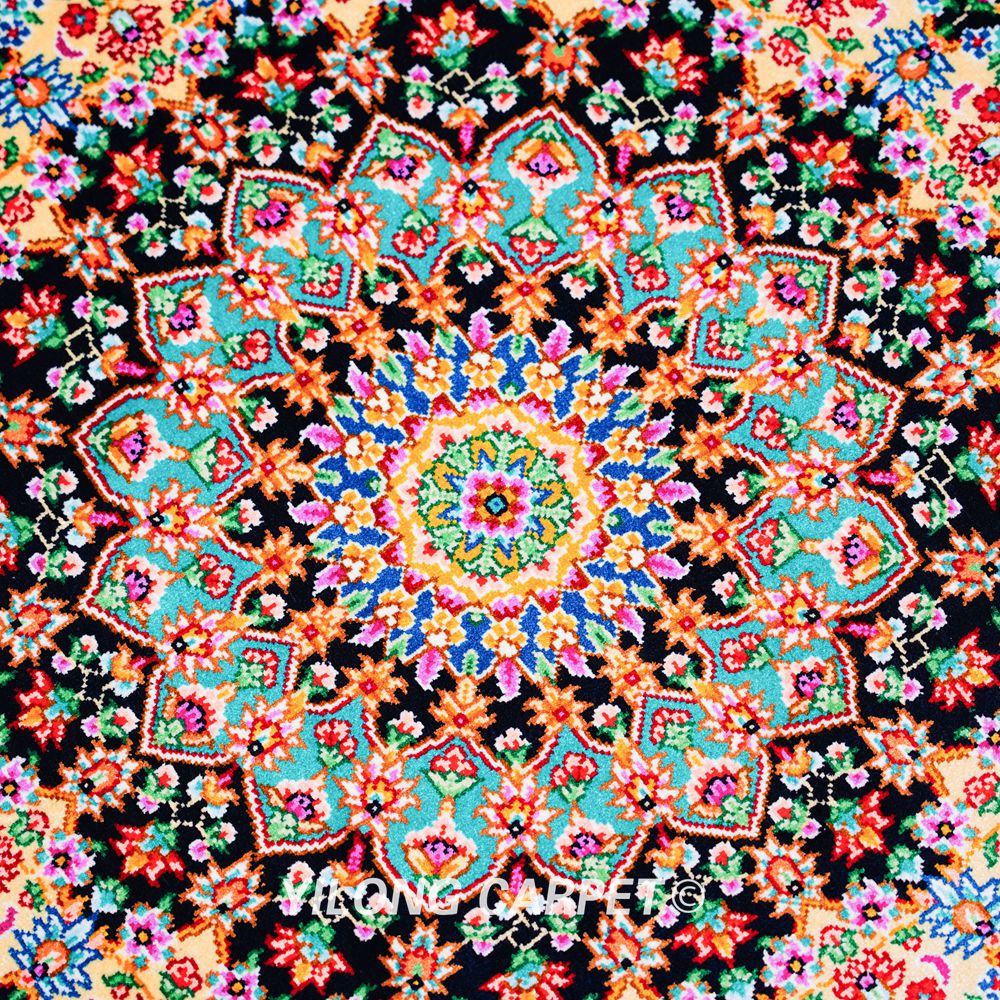 Persian Rug Medallion Design Oriental Hand Knotted Silk Rug 1.5x2ft - Image 6